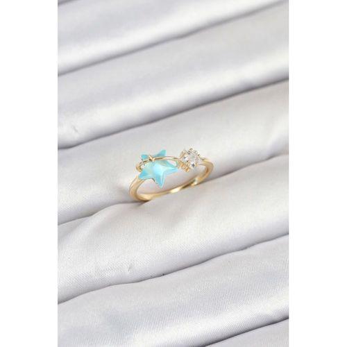 Pirinç Gold Renk Mavi Yıldızlı Model Kadın Yüzük