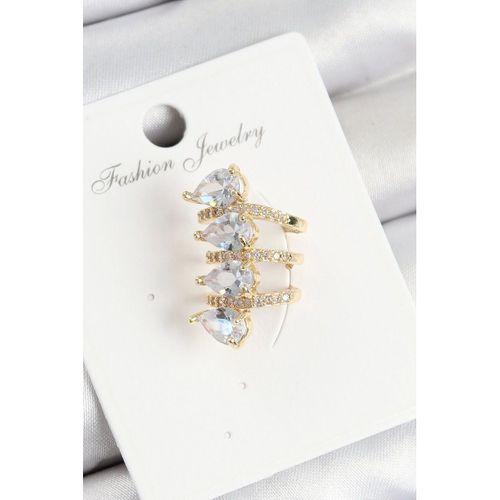 Pirinç Zirkon Taşlı Damla Model Gold Renk Sağ Kıkırdak Küpe