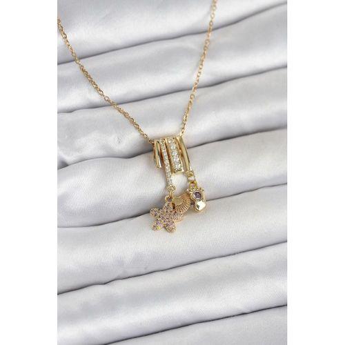 316L Çelik Gold Zirkon Taşlı Deniz Tema Charmlı Kadın Kolye