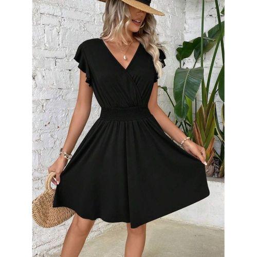 Kadın Kısa Kollu Kruvaze Yaka Beli Gipeli Bürümcük Elbise