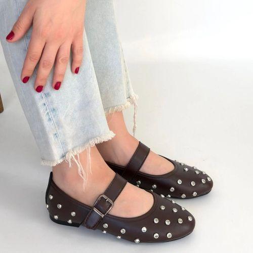 Ritta Kahverengi Cilt Kemerli Babet Ayakkabı