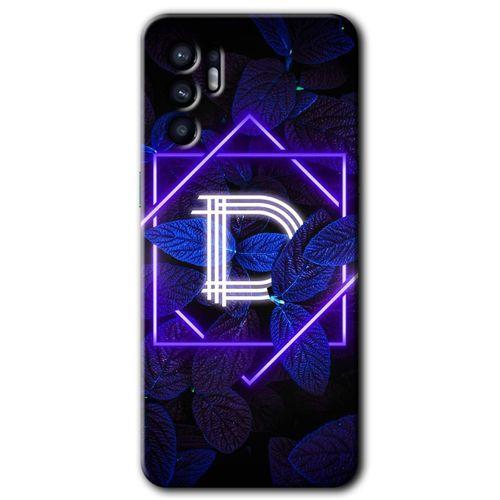 Oppo Reno 6 Kılıf HD Desen Baskılı Arka Kapak - Dark Neon Yaprak D Harfi