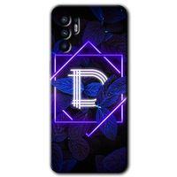 Oppo Reno 6 Kılıf HD Desen Baskılı Arka Kapak - Dark Neon Yaprak D Harfi