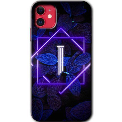 iPhone 11 Kılıf Baskılı Kapak - Dark Neon Yaprak I Harfi +Tam Ekran Koruyucu