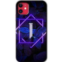 iPhone 11 Kılıf Baskılı Kapak - Dark Neon Yaprak I Harfi +Tam Ekran Koruyucu