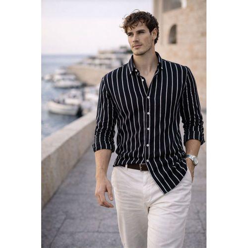 Scorsese Çizgili Relaxed Fit Erkek Gömlek - Siyah