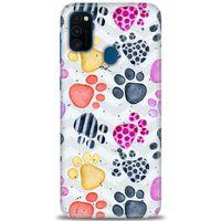 Samsung Galaxy M21 Kılıf HD Baskılı Kılıf - Renkli Patiler + Tam Ekran Koruyucu