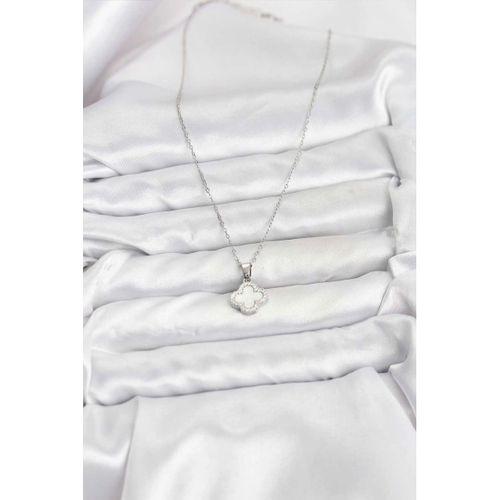 316L Çelik Zincir Gümüş Renk Sedefli Yonca Kadın Kolye