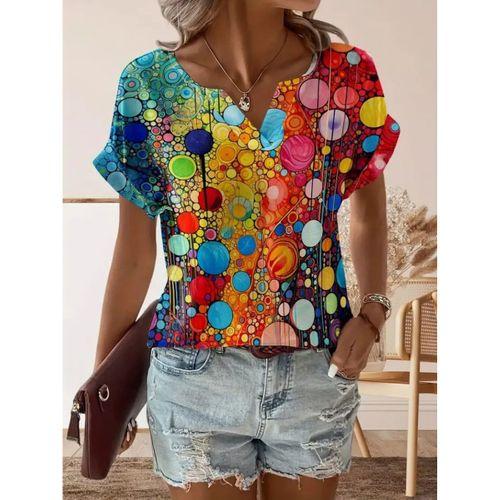 Kadın Kısa Kollu V Yakalı Desenli Süprem Bluz