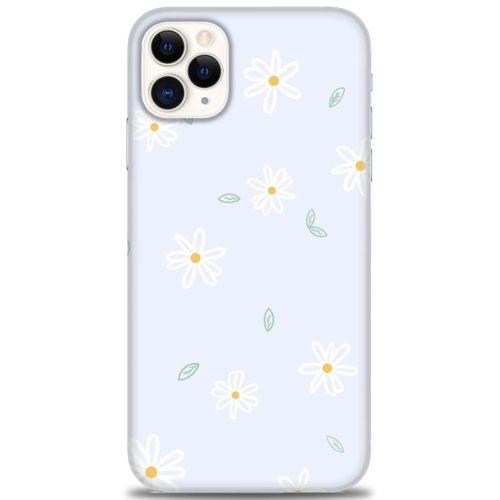 iPhone 11 Pro Max Kılıf HD Baskılı Kılıf - Beyaz Papatyalar + Tam Ekran Koruyucu