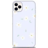 iPhone 11 Pro Max Kılıf HD Baskılı Kılıf - Beyaz Papatyalar + Tam Ekran Koruyucu