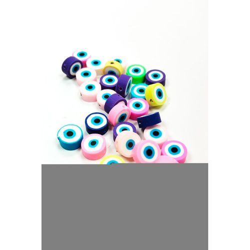30 Adet 10 mm Polimer Kil Fimo Boncuk Takı Bileklik + 1 Metre Lastikli Misina Hediye - Nazar Boncuğu