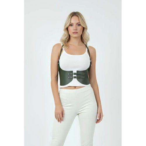 Haki Renk Kalın Kadın Kemeri, Deri Kemer Harness - APFT605