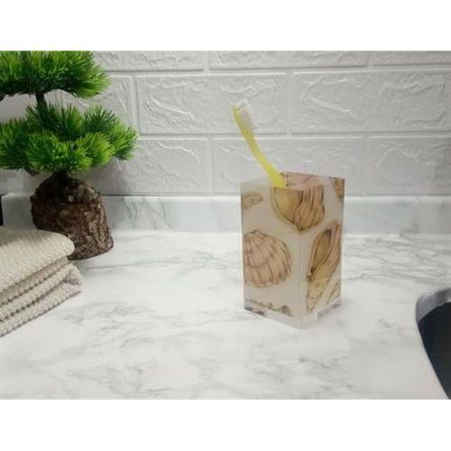 2 Adet Diş Fırçalık Ve Macun Kabı İstiridye Akrilik 6X6X12Cm 300Ml Banyo Seti