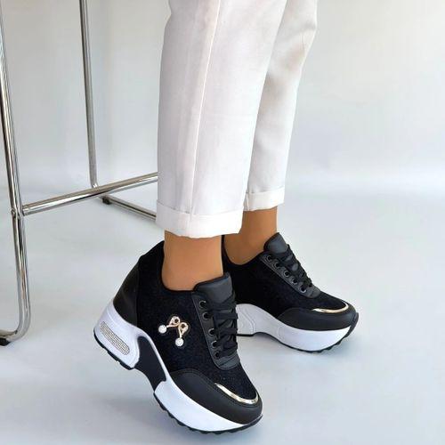 Wody Siyah Cilt Simli Bağcıklı Spor Ayakkabı