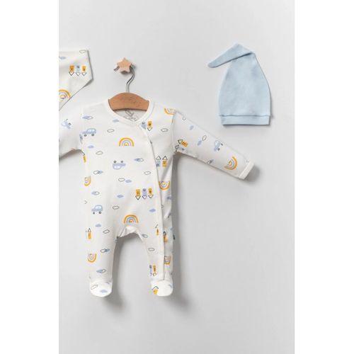 Araba Desenli Mavi 4'lü Erkek Bebek Tulumu