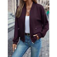 Kadın Uzun Kollu önden Fermuarlı Cepli Modal Mürdüm Ceket