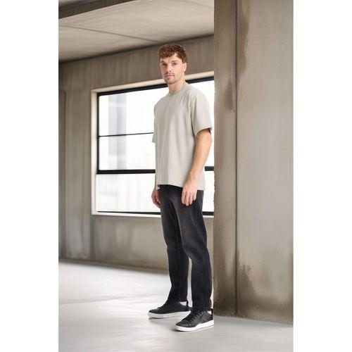 İki İplik Kumaş Pamuklu Bisiklet Yaka Basic Oversize Erkek T-Shirt - Mineral Gri