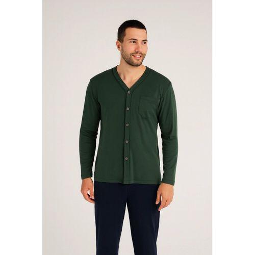 Kly V Yaka Boydan Düğmeli Battal Boy Erkek Pijama Takımı 9267 % 100 Pamuk