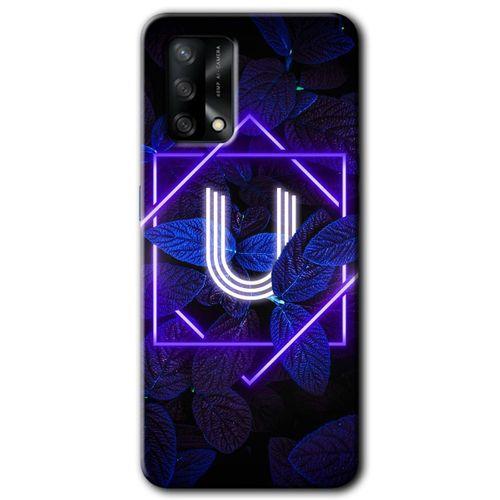 MRCİLETİSİM Oppo A74 Kılıf Kapak - Dark Neon Yaprak U Harfi +Hayalet Ekran Yandan Gözükmez