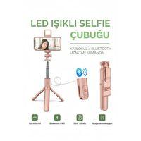 Led Işıklı Selfie Çubuğu Bluetooth Kumandalı Kablosuz Tripot Selfie Monopod Selfie Stick  pembe