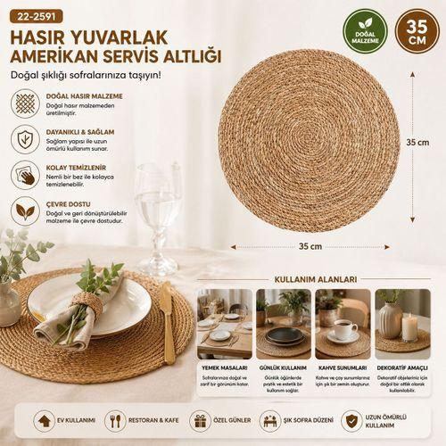 35 cm Hasır Yuvarlak Amerikan Servis Altlığı (Supla)