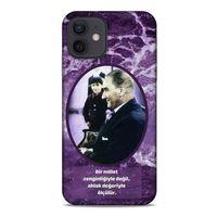 Apple iPhone 12 Kılıf Atatürk (10) Full Koruma Kılıfı Mor