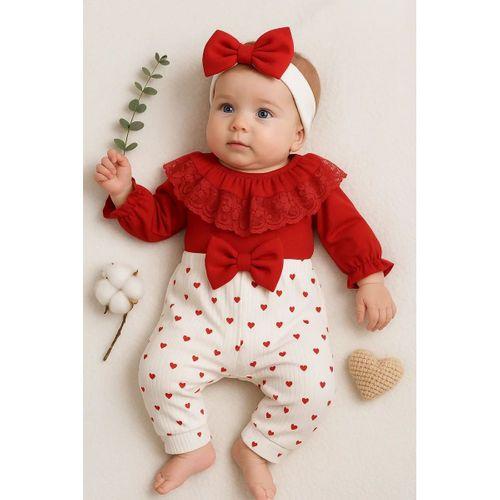 Dantel Yaka Kız Bebek Tulumu % 100 Pamuk