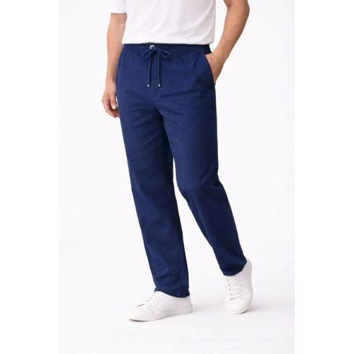 Erkek Keten Cepli Pantolon Lastikli Bel Bağcıklı Önden Fermuarlı - İndigo