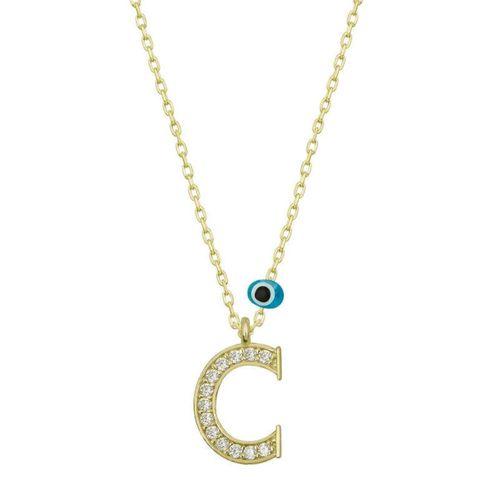 Lucky Life 925 Ayar Gumuss  Nazar Gold C Harfi Lucky Life Lucky Life Kadın Kolye