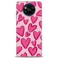 Xiaomi Poco X3 NFC Kılıf HD Baskılı Kılıf - Pembe Kalp + Tam Ekran Koruyucu