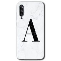 Xiaomi Mi 9 Kılıf HD Desen Baskılı Arka Kapak - Beyaz Mermer Desenli A Harfi
