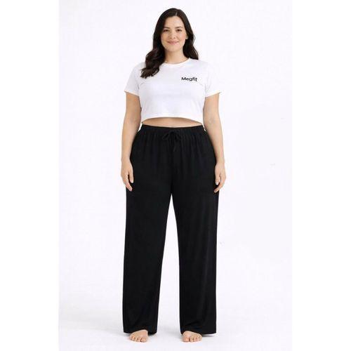 Viskon Pamuklu Kadın Büyük Beden Siyah Pijama Pantolon - Brf002 -