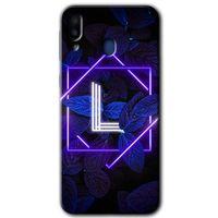 Samsung Galaxy M10s HD Baskılı Kılıf + 9D Tam Ekran Koruyucu - Dark Neon Yaprak L Harfi