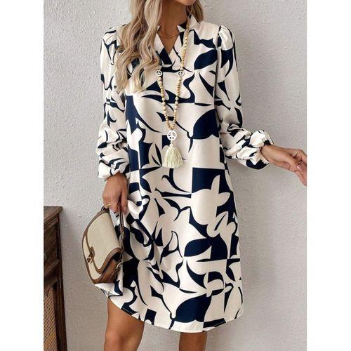 Kadın Uzun Kollu V Yakalı Desenli Modal Mini Elbise