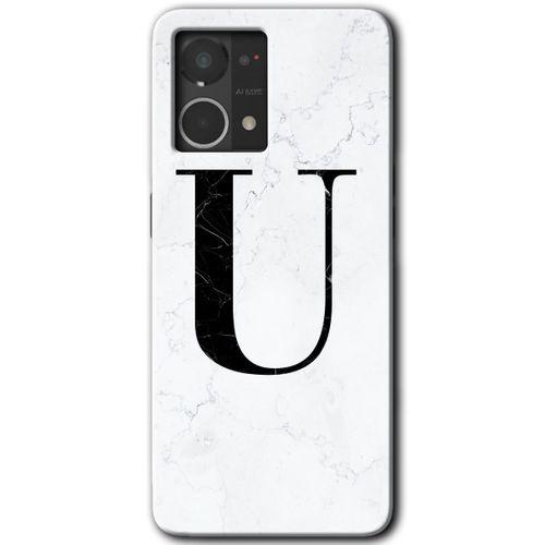 Oppo Reno 7 4G Kılıf HD Desen Baskılı Arka Kapak - Beyaz Mermer Desenli U Harfi