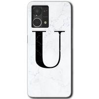 Oppo Reno 7 4G Kılıf HD Desen Baskılı Arka Kapak - Beyaz Mermer Desenli U Harfi