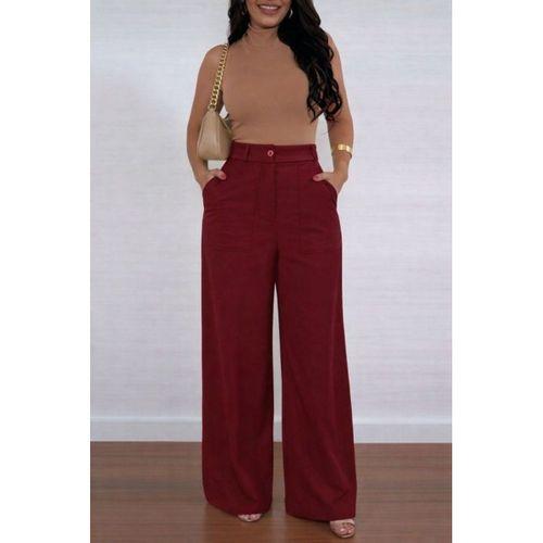 Kadın Yüksek Bel Geniş Paça Detaylı Cepli Ithal Krep Pantolon