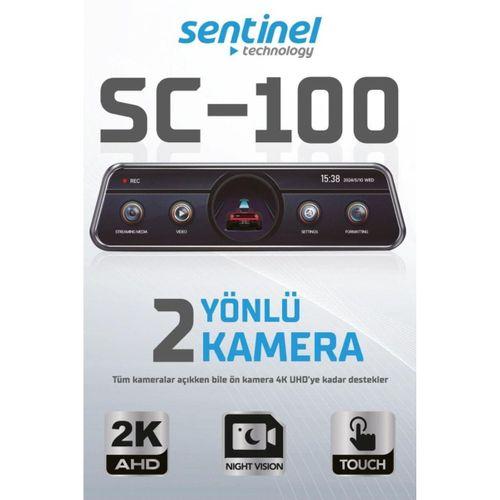 Sentinel SC-100 2K AHD Çift Kameralı Araç İçi Dikiz Aynası Kamera | Wi-Fi, G-Sensor, Gece Görüş, Dokunmatik Ekran