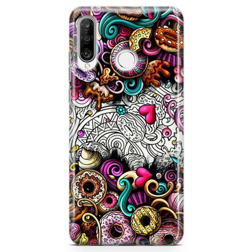 Huawei P30 Lite Kılıf Donut Doodle Arka Kapak Koruma Desenli Full Koruyucu