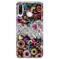 Huawei P30 Lite Kılıf Donut Doodle Arka Kapak Koruma Desenli Full Koruyucu