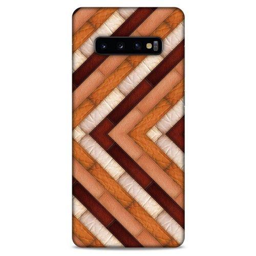 Samsung Galaxy S10 Plus Kılıf Patchwork (40) Fit Silikon Kılıf Kahverengi Beyaz