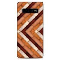 Samsung Galaxy S10 Plus Kılıf Patchwork (40) Fit Silikon Kılıf Kahverengi Beyaz