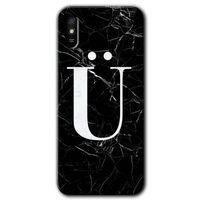 MRCİLETİSİM Xiaomi Redmi 9A Kılıf Kapak - Siyah Mermer Desenli Ü Harfi +Hayalet Ekran Yandan Gözükmez
