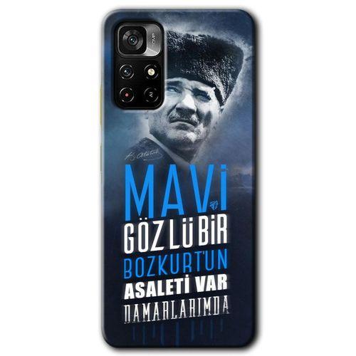 Redmi Note 11T Kılıf HD Desen Baskılı Arka Kapak - Bozkurt Atatürk + Kırılmaz Cam