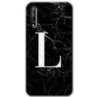 MRCİLETİSİM Huawei Y8P Kılıf HD Desen Baskılı Arka Kapak + Temperli Cam - Siyah Mermer Desenli L Harfi