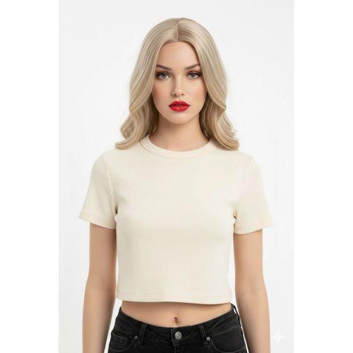 Crop Kısakollu Body Ekru Renk