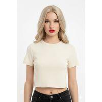 Crop Kısakollu Body Ekru Renk