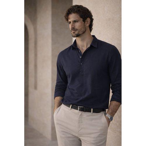 Yarım Pat Yakalı York Pamuk Kumaşlı Uzun Kollu Erkek Gömlek - Lacivert