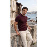 Erkek Örgü Desen Bisiklet Yaka Triko Tişört - %100 Pamuk Akrilik